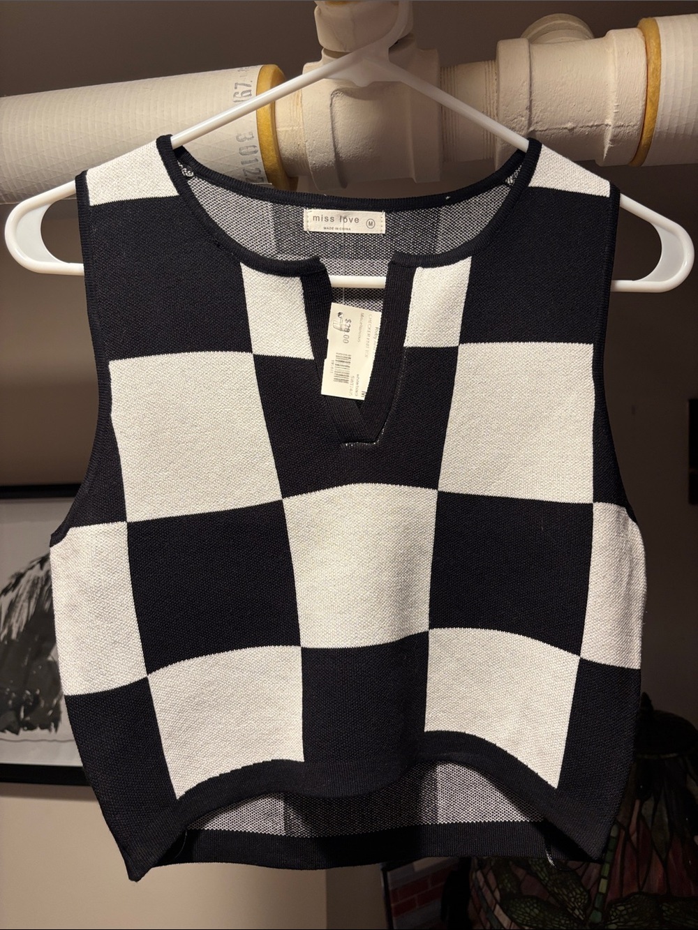 Miss Eve Black & White Checker Crop Top